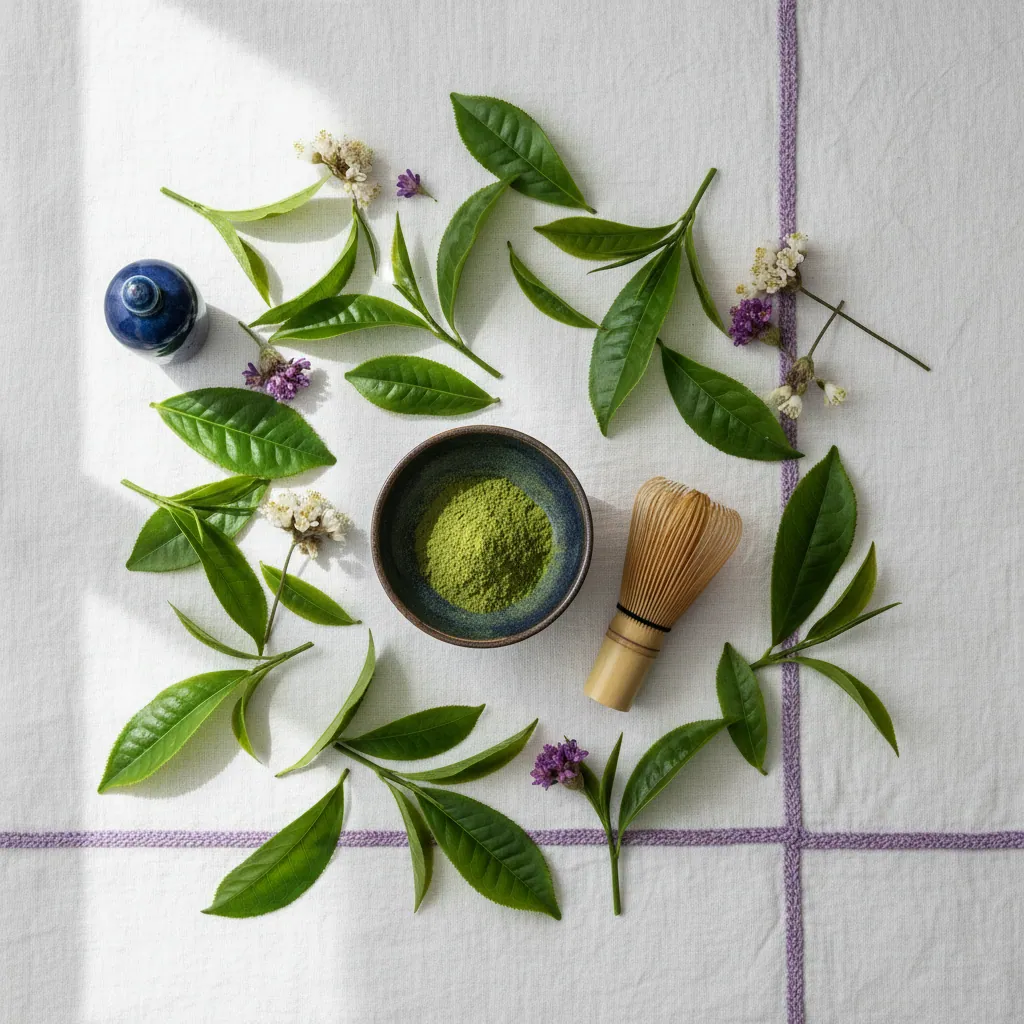 Green tea leaves and matcha powder - green tea extract supplement daily wellness and healthy weight management